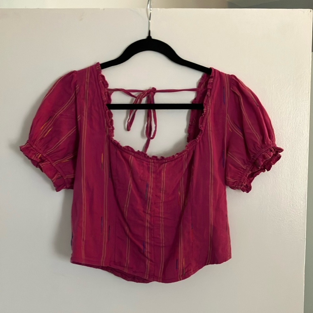 Free People Red Cropped Blouse with Tie back